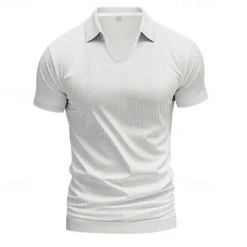 Hot OUKU Men's Golf Shirt Golf Polos Shirts Work Casual V Neck Short Sleeve Basic Modern Plain Jacquard Summer Spring Regular Fit Apricot White Brown Light Grey Army Green Light Blue Golf Shirt