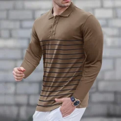 Best OUKU Men's Golf Shirt Golf Polo Work Casual Lapel Long Sleeve Basic Modern Stripes Button Spring & Fall Regular Fit Wine Black Army Green Royal Blue Khaki Gray Golf Shirt