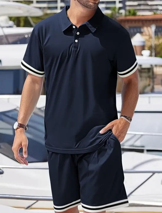 OUKU Men's Golf Shirt Golf Polos Shirts Work Casual Lapel Short Sleeve Basic Modern Color Block Patchwork 2 Piece Summer Regular Fit Black White Navy Blue Dark Green Khaki Light Grey Golf Shirt