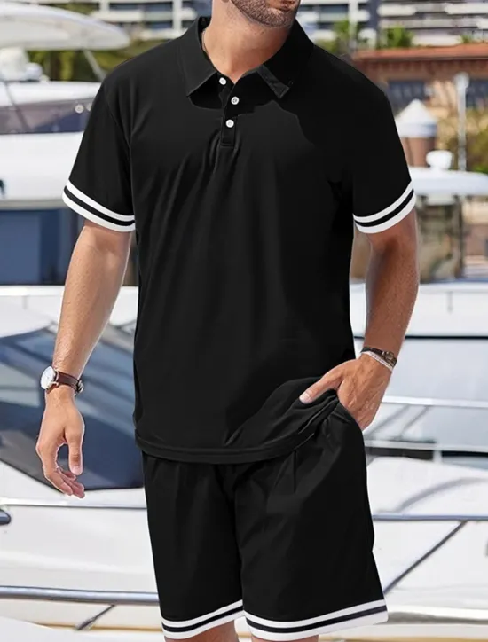OUKU Men's Golf Shirt Golf Polos Shirts Work Casual Lapel Short Sleeve Basic Modern Color Block Patchwork 2 Piece Summer Regular Fit Black White Navy Blue Dark Green Khaki Light Grey Golf Shirt