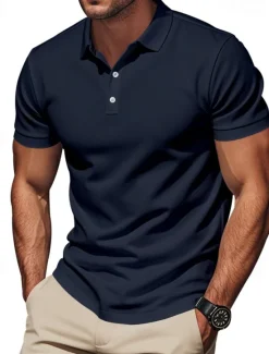 Clearance OUKU Men's Golf Shirt Golf Polos Shirts Work Casual Lapel Short Sleeve Basic Modern Plain Buttons Spring & Summer Regular Fit Black White Yellow Red Navy Blue Royal Blue Golf Shirt