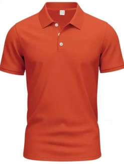 Clearance OUKU Men's Golf Shirt Golf Polos Shirts Work Casual Lapel Short Sleeve Basic Modern Plain Buttons Spring & Summer Regular Fit Black White Yellow Red Navy Blue Royal Blue Golf Shirt