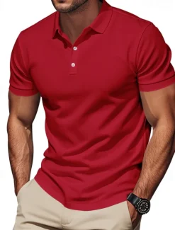 Clearance OUKU Men's Golf Shirt Golf Polos Shirts Work Casual Lapel Short Sleeve Basic Modern Plain Buttons Spring & Summer Regular Fit Black White Yellow Red Navy Blue Royal Blue Golf Shirt