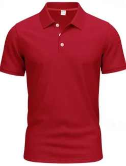 Clearance OUKU Men's Golf Shirt Golf Polos Shirts Work Casual Lapel Short Sleeve Basic Modern Plain Buttons Spring & Summer Regular Fit Black White Yellow Red Navy Blue Royal Blue Golf Shirt