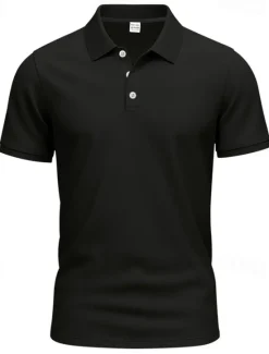 Clearance OUKU Men's Golf Shirt Golf Polos Shirts Work Casual Lapel Short Sleeve Basic Modern Plain Buttons Spring & Summer Regular Fit Black White Yellow Red Navy Blue Royal Blue Golf Shirt