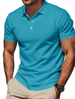 Clearance OUKU Men's Golf Shirt Golf Polos Shirts Work Casual Lapel Short Sleeve Basic Modern Plain Buttons Spring & Summer Regular Fit Black White Yellow Red Navy Blue Royal Blue Golf Shirt