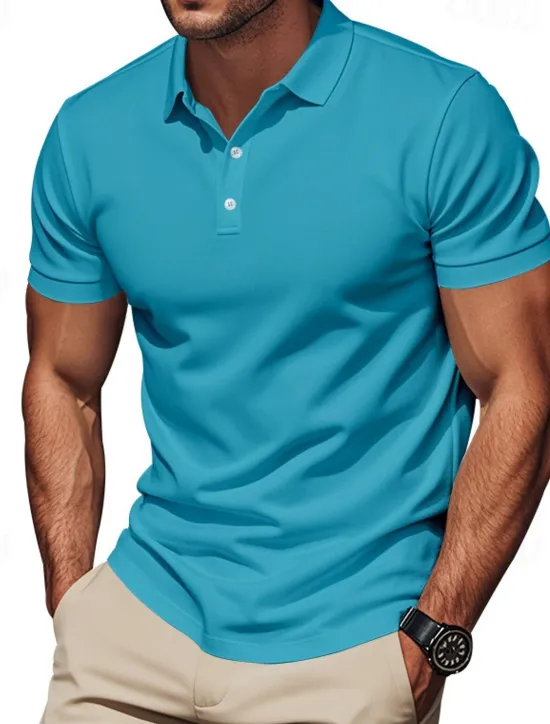 Clearance OUKU Men's Golf Shirt Golf Polos Shirts Work Casual Lapel Short Sleeve Basic Modern Plain Buttons Spring & Summer Regular Fit Black White Yellow Red Navy Blue Royal Blue Golf Shirt