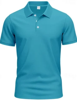Clearance OUKU Men's Golf Shirt Golf Polos Shirts Work Casual Lapel Short Sleeve Basic Modern Plain Buttons Spring & Summer Regular Fit Black White Yellow Red Navy Blue Royal Blue Golf Shirt
