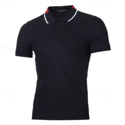Clearance OUKU Men's Golf Shirt Golf Polo Work Casual Lapel Short Sleeve Basic Modern Color Block Patchwork Button Spring & Summer Regular Fit Black White Navy Blue Light Grey Golf Shirt
