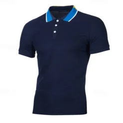 Clearance OUKU Men's Golf Shirt Golf Polo Work Casual Lapel Short Sleeve Basic Modern Color Block Patchwork Button Spring & Summer Regular Fit Black White Navy Blue Light Grey Golf Shirt
