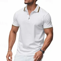 Online OUKU Men's Golf Shirt Golf Polos Shirts Work Casual Lapel Short Sleeve Basic Modern Plain Patchwork Buttons Summer Regular Fit Depression Green Fire Red Black White Light Green Navy Blue Golf Shirt