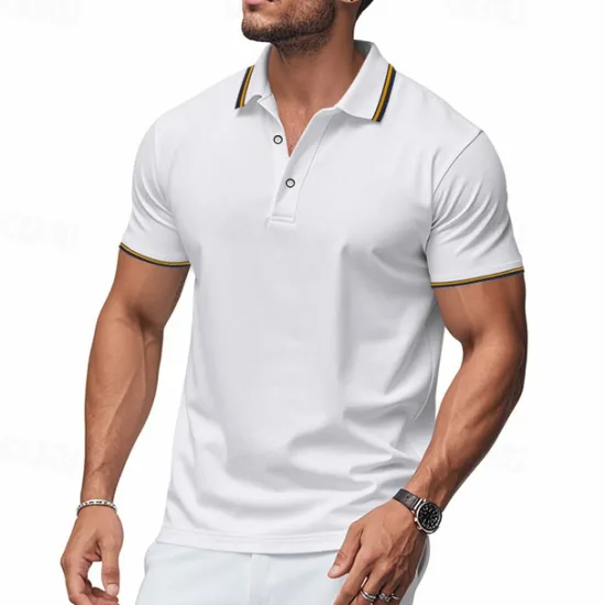 Online OUKU Men's Golf Shirt Golf Polos Shirts Work Casual Lapel Short Sleeve Basic Modern Plain Patchwork Buttons Summer Regular Fit Depression Green Fire Red Black White Light Green Navy Blue Golf Shirt