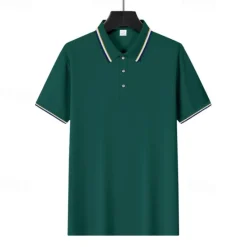 Online OUKU Men's Golf Shirt Golf Polos Shirts Work Casual Lapel Short Sleeve Basic Modern Plain Patchwork Buttons Summer Regular Fit Depression Green Fire Red Black White Light Green Navy Blue Golf Shirt