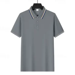 Online OUKU Men's Golf Shirt Golf Polos Shirts Work Casual Lapel Short Sleeve Basic Modern Plain Patchwork Buttons Summer Regular Fit Depression Green Fire Red Black White Light Green Navy Blue Golf Shirt
