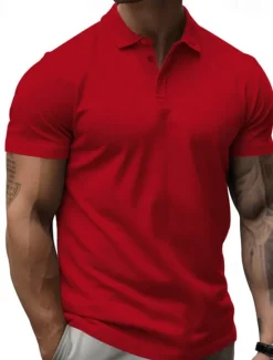 Hot OUKU Men's Golf Shirt Golf Polos Shirts Work Casual Lapel Short Sleeve Basic Modern Plain Buttons Summer Regular Fit Black White Yellow Red Navy Blue Royal Blue Golf Shirt