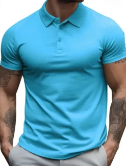 Hot OUKU Men's Golf Shirt Golf Polos Shirts Work Casual Lapel Short Sleeve Basic Modern Plain Buttons Summer Regular Fit Black White Yellow Red Navy Blue Royal Blue Golf Shirt