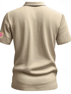 Clearance OUKU Men's Golf Shirt Golf Polos Shirts Work Casual Lapel Short Sleeve Basic Modern American US Flag Buttons Summer Regular Fit Light Khaki Black White Navy Blue Army Green Gray Golf Shirt