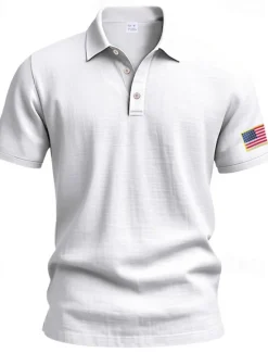 Clearance OUKU Men's Golf Shirt Golf Polos Shirts Work Casual Lapel Short Sleeve Basic Modern American US Flag Buttons Summer Regular Fit Light Khaki Black White Navy Blue Army Green Gray Golf Shirt