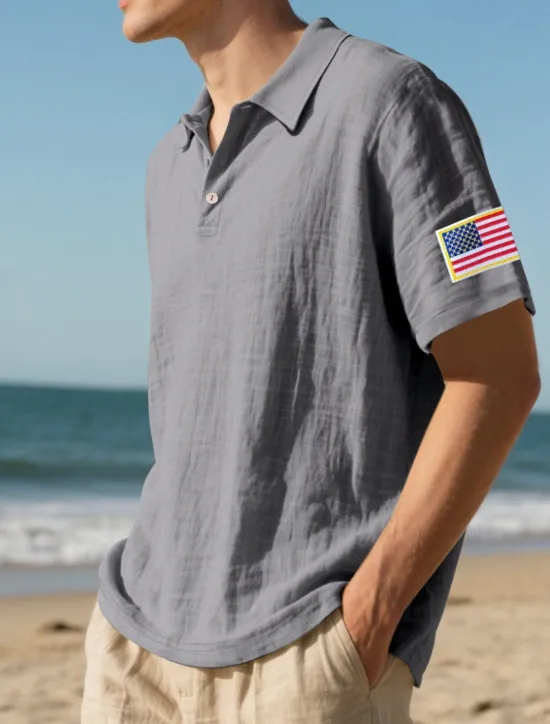 Clearance OUKU Men's Golf Shirt Golf Polos Shirts Work Casual Lapel Short Sleeve Basic Modern American US Flag Buttons Summer Regular Fit Light Khaki Black White Navy Blue Army Green Gray Golf Shirt