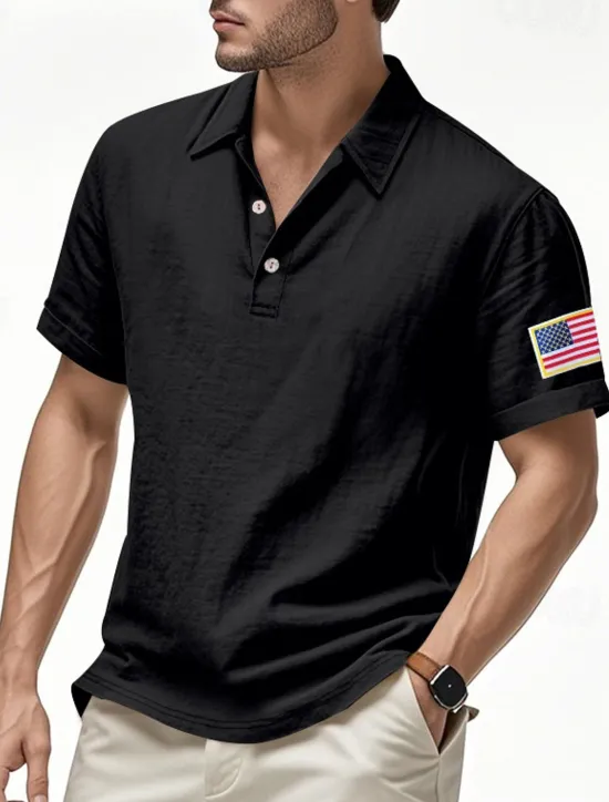 Clearance OUKU Men's Golf Shirt Golf Polos Shirts Work Casual Lapel Short Sleeve Basic Modern American US Flag Buttons Summer Regular Fit Light Khaki Black White Navy Blue Army Green Gray Golf Shirt