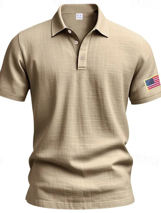 Clearance OUKU Men's Golf Shirt Golf Polos Shirts Work Casual Lapel Short Sleeve Basic Modern American US Flag Buttons Summer Regular Fit Light Khaki Black White Navy Blue Army Green Gray Golf Shirt
