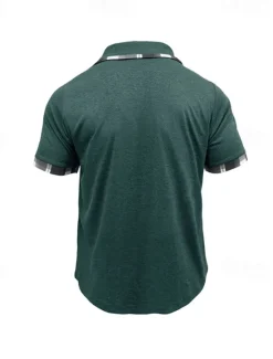 Hot OUKU Men's Golf Shirt Golf Polos Shirts Work Casual Lapel Short Sleeve Basic Modern Plaid Color Block Patchwork Buttons Summer Spring Regular Fit Wine Black Blue Green Khaki Light Grey Golf Shirt