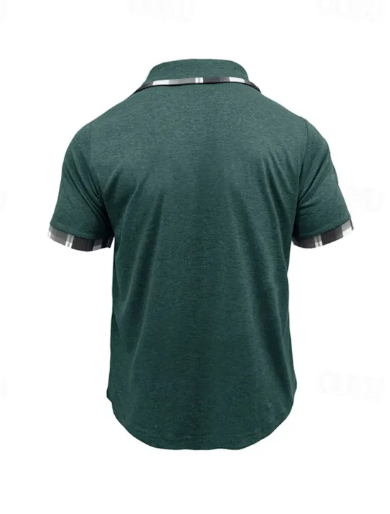 Hot OUKU Men's Golf Shirt Golf Polos Shirts Work Casual Lapel Short Sleeve Basic Modern Plaid Color Block Patchwork Buttons Summer Spring Regular Fit Wine Black Blue Green Khaki Light Grey Golf Shirt