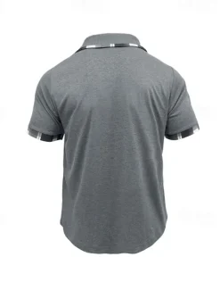 Hot OUKU Men's Golf Shirt Golf Polos Shirts Work Casual Lapel Short Sleeve Basic Modern Plaid Color Block Patchwork Buttons Summer Spring Regular Fit Wine Black Blue Green Khaki Light Grey Golf Shirt