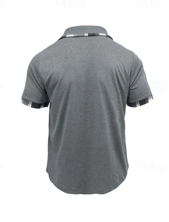 Hot OUKU Men's Golf Shirt Golf Polos Shirts Work Casual Lapel Short Sleeve Basic Modern Plaid Color Block Patchwork Buttons Summer Spring Regular Fit Wine Black Blue Green Khaki Light Grey Golf Shirt
