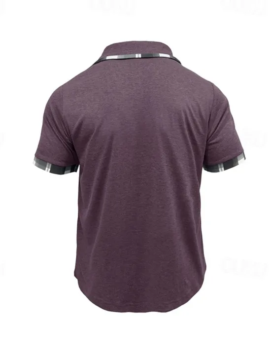 Hot OUKU Men's Golf Shirt Golf Polos Shirts Work Casual Lapel Short Sleeve Basic Modern Plaid Color Block Patchwork Buttons Summer Spring Regular Fit Wine Black Blue Green Khaki Light Grey Golf Shirt