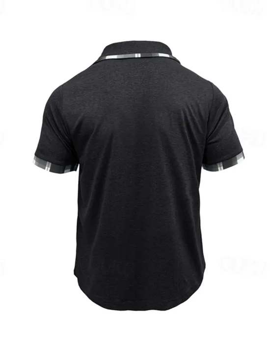 Hot OUKU Men's Golf Shirt Golf Polos Shirts Work Casual Lapel Short Sleeve Basic Modern Plaid Color Block Patchwork Buttons Summer Spring Regular Fit Wine Black Blue Green Khaki Light Grey Golf Shirt