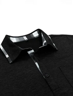 Hot OUKU Men's Golf Shirt Golf Polos Shirts Work Casual Lapel Short Sleeve Basic Modern Plaid Color Block Patchwork Buttons Summer Spring Regular Fit Wine Black Blue Green Khaki Light Grey Golf Shirt