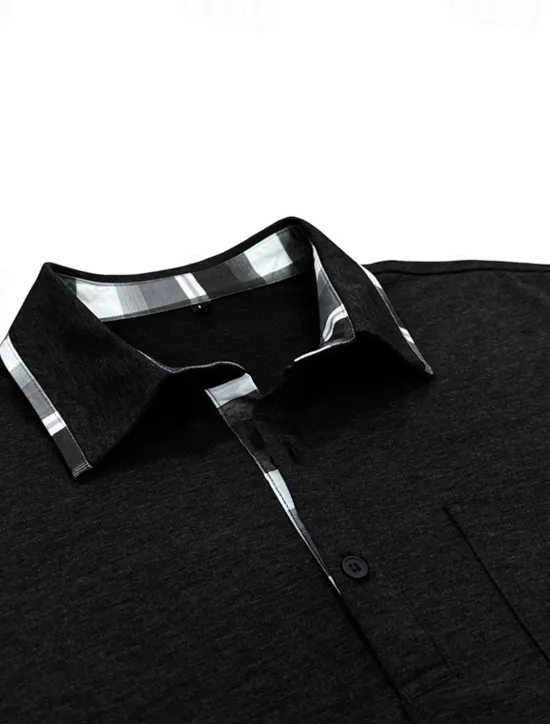 Hot OUKU Men's Golf Shirt Golf Polos Shirts Work Casual Lapel Short Sleeve Basic Modern Plaid Color Block Patchwork Buttons Summer Spring Regular Fit Wine Black Blue Green Khaki Light Grey Golf Shirt