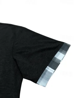Hot OUKU Men's Golf Shirt Golf Polos Shirts Work Casual Lapel Short Sleeve Basic Modern Plaid Color Block Patchwork Buttons Summer Spring Regular Fit Wine Black Blue Green Khaki Light Grey Golf Shirt