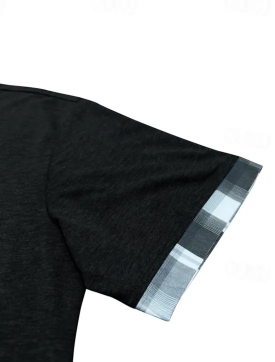 Hot OUKU Men's Golf Shirt Golf Polos Shirts Work Casual Lapel Short Sleeve Basic Modern Plaid Color Block Patchwork Buttons Summer Spring Regular Fit Wine Black Blue Green Khaki Light Grey Golf Shirt