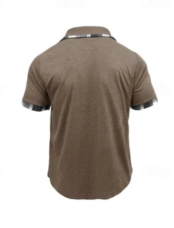 Hot OUKU Men's Golf Shirt Golf Polos Shirts Work Casual Lapel Short Sleeve Basic Modern Plaid Color Block Patchwork Buttons Summer Spring Regular Fit Wine Black Blue Green Khaki Light Grey Golf Shirt