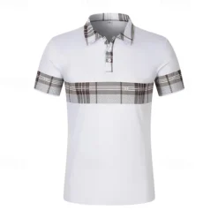Discount OUKU Men's Golf Shirt Golf Polo Work Casual Lapel Short Sleeve Basic Modern Plaid Color Block Patchwork Button Spring & Summer Regular Fit Black White Blue khaki Golf Shirt