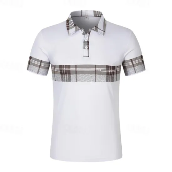 Discount OUKU Men's Golf Shirt Golf Polo Work Casual Lapel Short Sleeve Basic Modern Plaid Color Block Patchwork Button Spring & Summer Regular Fit Black White Blue khaki Golf Shirt