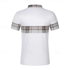 Discount OUKU Men's Golf Shirt Golf Polo Work Casual Lapel Short Sleeve Basic Modern Plaid Color Block Patchwork Button Spring & Summer Regular Fit Black White Blue khaki Golf Shirt