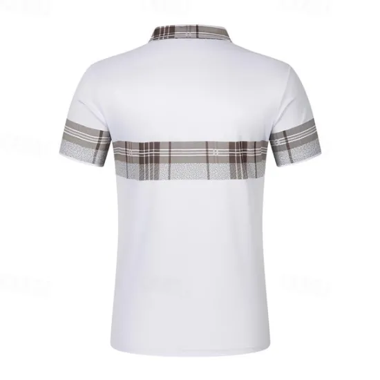 Discount OUKU Men's Golf Shirt Golf Polo Work Casual Lapel Short Sleeve Basic Modern Plaid Color Block Patchwork Button Spring & Summer Regular Fit Black White Blue khaki Golf Shirt