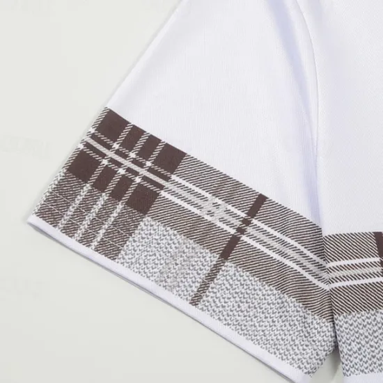 Discount OUKU Men's Golf Shirt Golf Polo Work Casual Lapel Short Sleeve Basic Modern Plaid Color Block Patchwork Button Spring & Summer Regular Fit Black White Blue khaki Golf Shirt
