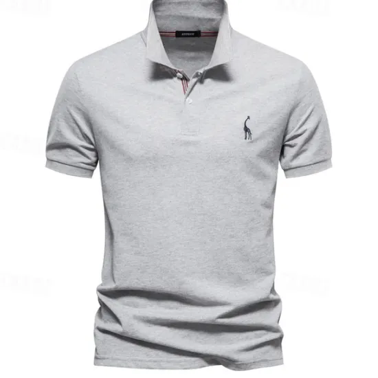 Clearance OUKU Men's Golf Shirt Golf Polo Work Casual Lapel Short Sleeve Basic Modern Deer Button Embroidery Spring & Summer Regular Fit Black White Navy Blue Blue Fuchsia Green Golf Shirt