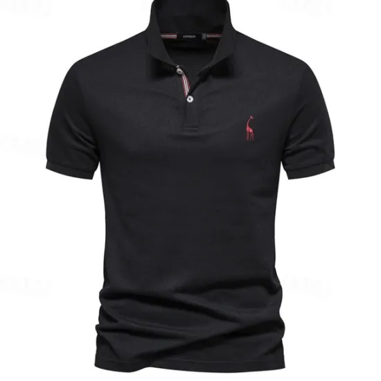 Clearance OUKU Men's Golf Shirt Golf Polo Work Casual Lapel Short Sleeve Basic Modern Deer Button Embroidery Spring & Summer Regular Fit Black White Navy Blue Blue Fuchsia Green Golf Shirt