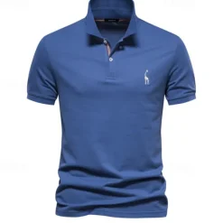 Clearance OUKU Men's Golf Shirt Golf Polo Work Casual Lapel Short Sleeve Basic Modern Deer Button Embroidery Spring & Summer Regular Fit Black White Navy Blue Blue Fuchsia Green Golf Shirt