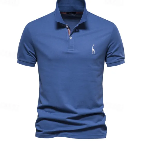 Clearance OUKU Men's Golf Shirt Golf Polo Work Casual Lapel Short Sleeve Basic Modern Deer Button Embroidery Spring & Summer Regular Fit Black White Navy Blue Blue Fuchsia Green Golf Shirt