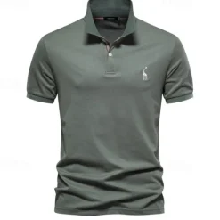 Clearance OUKU Men's Golf Shirt Golf Polo Work Casual Lapel Short Sleeve Basic Modern Deer Button Embroidery Spring & Summer Regular Fit Black White Navy Blue Blue Fuchsia Green Golf Shirt