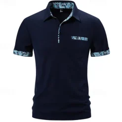 Hot OUKU Men's Golf Shirt Golf Polo Work Casual Lapel Short Sleeve Basic Modern Color Block Patchwork Button Spring & Summer Regular Fit Black White Navy Blue Golf Shirt