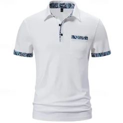 Hot OUKU Men's Golf Shirt Golf Polo Work Casual Lapel Short Sleeve Basic Modern Color Block Patchwork Button Spring & Summer Regular Fit Black White Navy Blue Golf Shirt