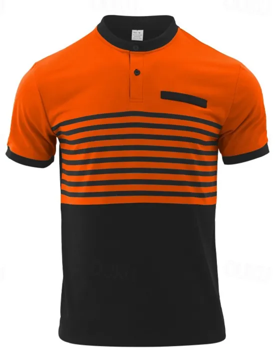 Discount OUKU Men's Golf Shirt Golf Polos Shirts Work Casual Stand Collar Short Sleeve Basic Modern Stripes Buttons Summer Spring Regular Fit White Red Orange Green Gray Golf Shirt