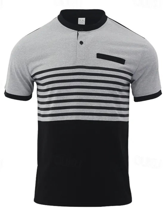 Discount OUKU Men's Golf Shirt Golf Polos Shirts Work Casual Stand Collar Short Sleeve Basic Modern Stripes Buttons Summer Spring Regular Fit White Red Orange Green Gray Golf Shirt